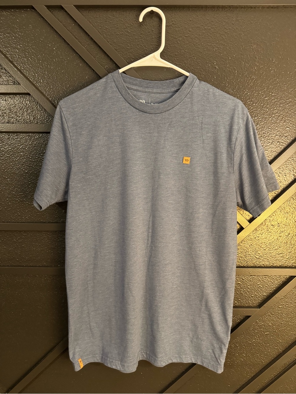 Men's Crew Neck T-Shirt in Heather Blue with Subtle Patch